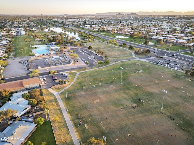 drone / aerial view featuring a mountain view