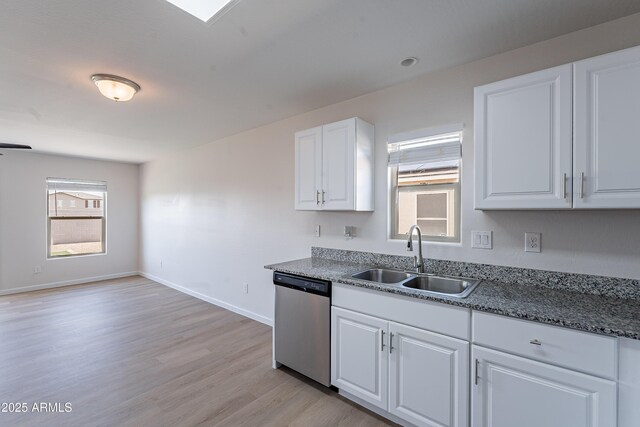 359 E Watson Pl, Casa Grande, AZ 85122 - kitchen with a sink, dishwasher, white cabinets, light wood-type flooring, and baseboards