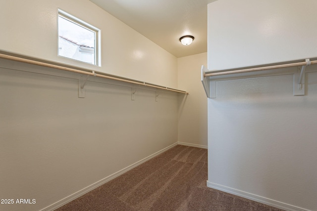 spacious closet featuring dark carpet