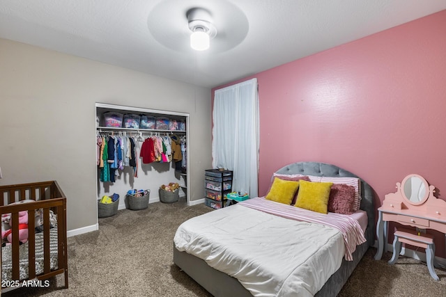 13657 W Paso Trl, Peoria, AZ 85383 - bedroom with carpet floors, a closet, baseboards, and a ceiling fan