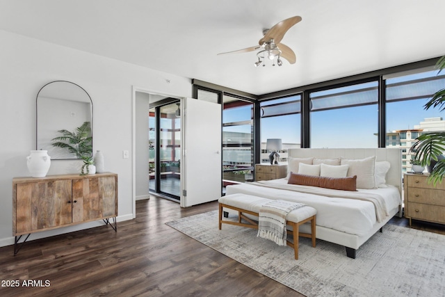 4808 N 24th St Unit 1228, Phoenix, AZ 85016 - bedroom featuring wood finished floors, multiple windows, access to outside, and a ceiling fan