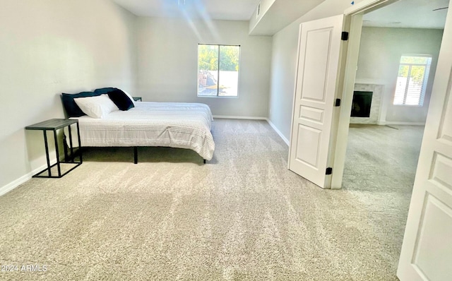 bedroom featuring multiple windows and carpet floors