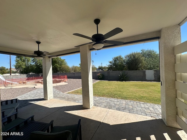 view of patio / terrace featuring ceiling fan