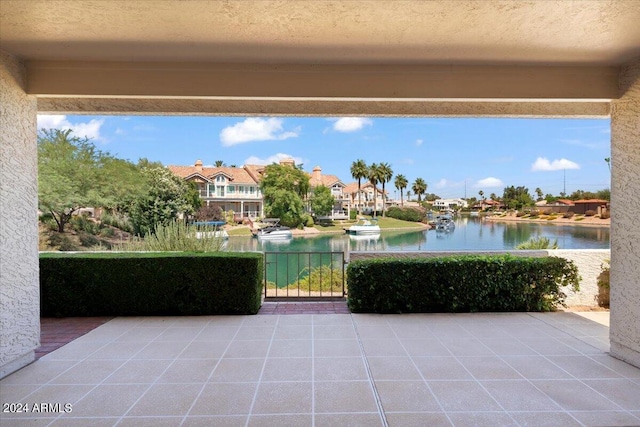 view of patio / terrace with a water view