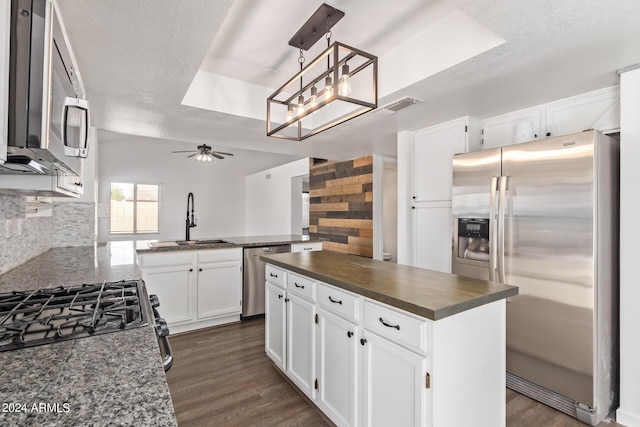 kitchen with visible vents, a sink, appliances with stainless steel finishes, and dark wood-style floors