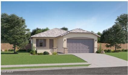 16762 W Alameda Rd, Surprise, AZ 85387 - ranch-style home with an attached garage, driveway, a front yard, and stucco siding