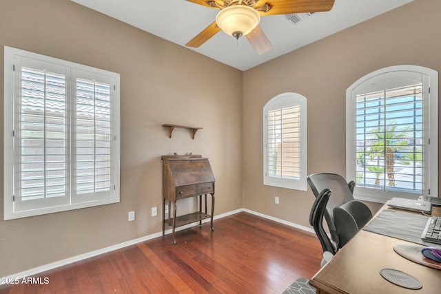 209 N 237th Ave, Buckeye, AZ 85396 - office space featuring a ceiling fan, hardwood / wood-style flooring, and baseboards