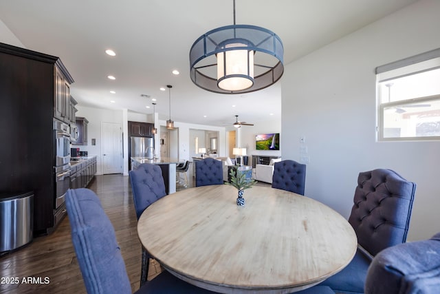 7432 W Bronco Trl, Peoria, AZ 85383 - dining room with dark wood-style floors, recessed lighting, and ceiling fan