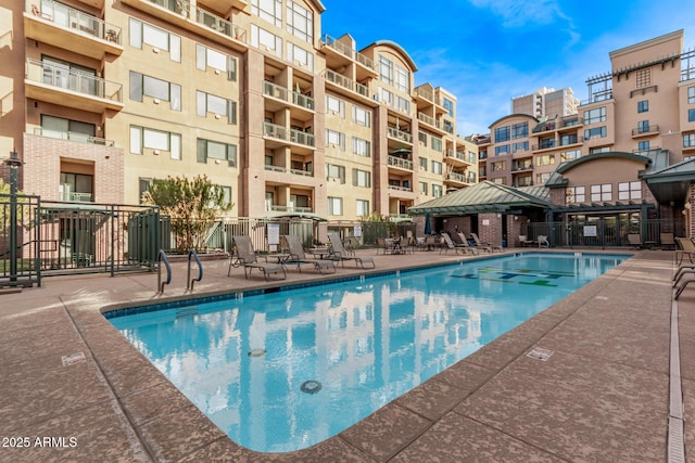 view of pool featuring a gazebo and a patio