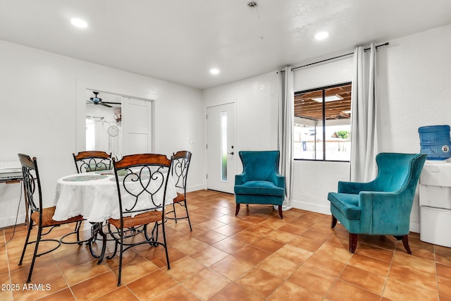 1451 E Brown Rd, Mesa, AZ 85203 - dining space featuring recessed lighting, a ceiling fan, baseboards, and light tile patterned floors