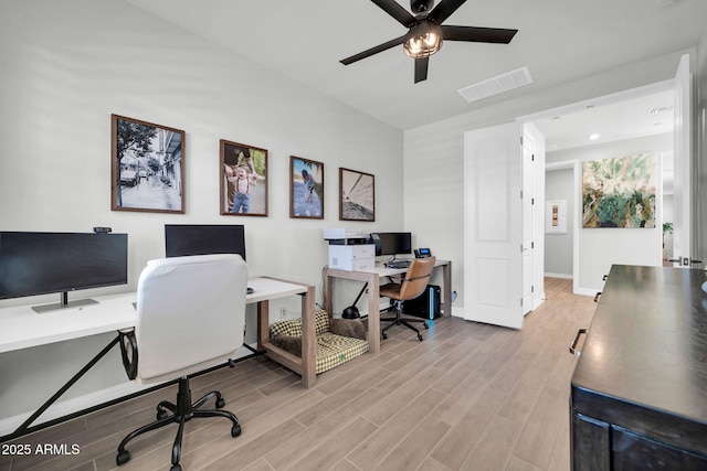 31435 N 130th Ave, Peoria, AZ 85383 - home office with baseboards, a ceiling fan, wood finished floors, and visible vents