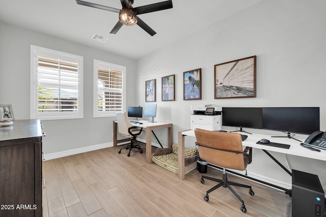 31435 N 130th Ave, Peoria, AZ 85383 - home office featuring light wood-style floors, visible vents, baseboards, and ceiling fan