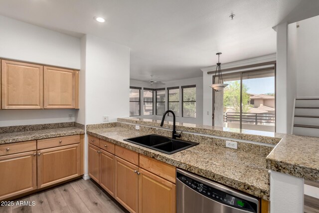 19777 N 76th St Unit 2244, Scottsdale, AZ 85255 - kitchen with recessed lighting, stainless steel dishwasher, light wood-style floors, and a sink