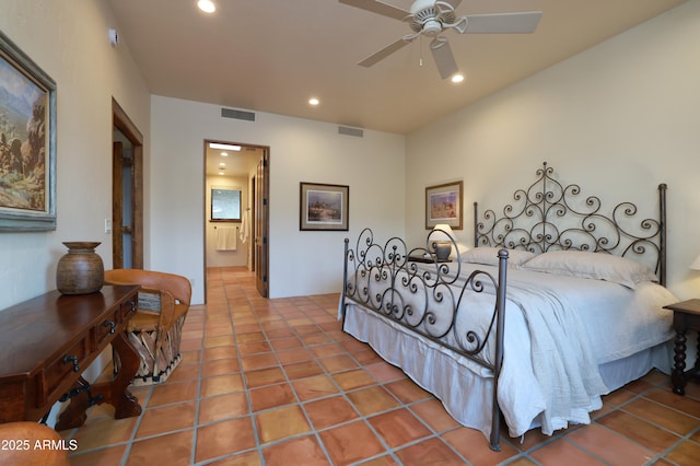 4885 N Via De La Granja, Tucson, AZ 85718 - tiled bedroom featuring recessed lighting, ensuite bath, and ceiling fan