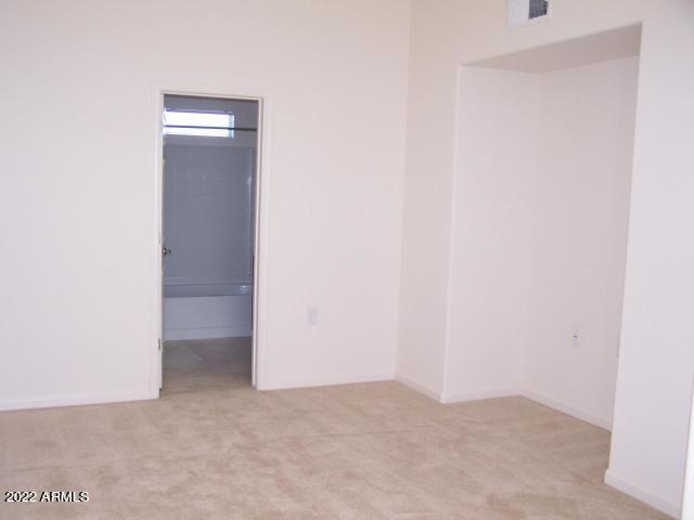 spare room featuring visible vents and light carpet