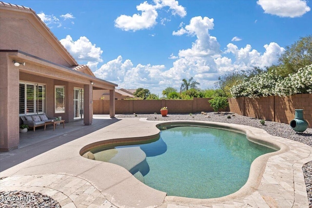 view of pool featuring a patio