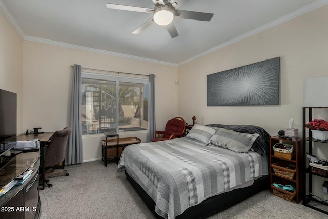 16047 S 14th Dr, Phoenix, AZ 85045 - bedroom featuring baseboards, ornamental molding, a ceiling fan, and carpet