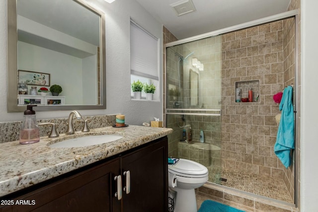 16047 S 14th Dr, Phoenix, AZ 85045 - bathroom with a shower stall, visible vents, toilet, and vanity
