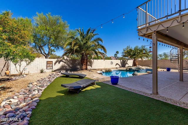16047 S 14th Dr, Phoenix, AZ 85045 - view of swimming pool with a fenced backyard, a yard, a patio area, and a fenced in pool