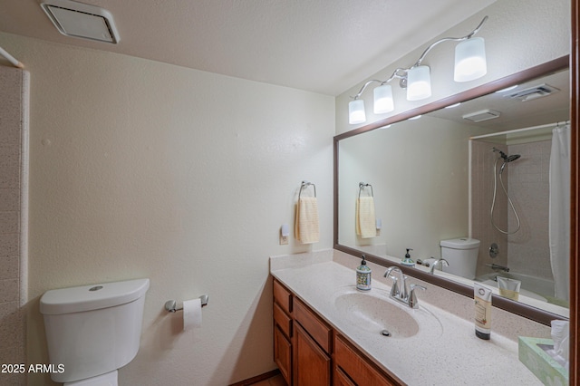 18622 E Via De Arboles, Queen Creek, AZ 85142 - full bath with visible vents, toilet, shower / tub combo with curtain, and vanity
