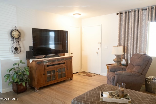 living area with baseboards and light wood-style floors