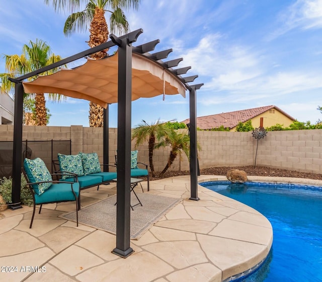 view of swimming pool with a patio and a pergola