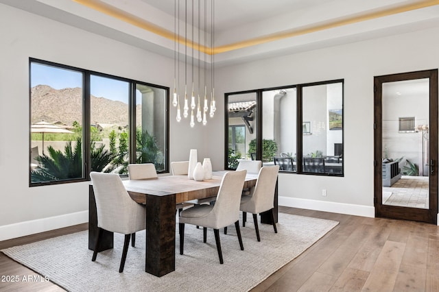 13750 E Yucca St, Scottsdale, AZ 85259 - dining room with baseboards, wood finished floors, and a mountain view