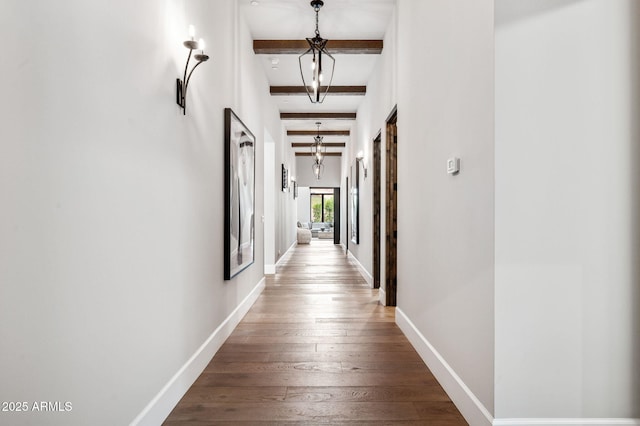 13750 E Yucca St, Scottsdale, AZ 85259 - corridor with hardwood / wood-style flooring, baseboards, and beamed ceiling