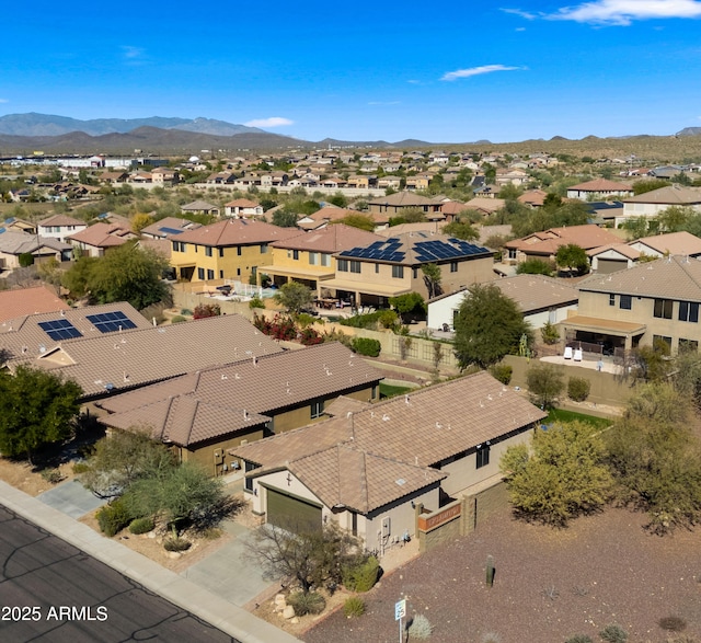 aerial view featuring a residential view and a mountain view