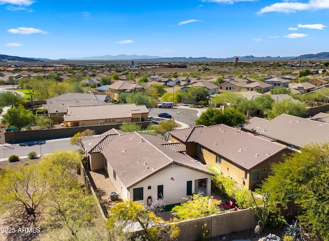 birds eye view of property featuring a residential view and a mountain view