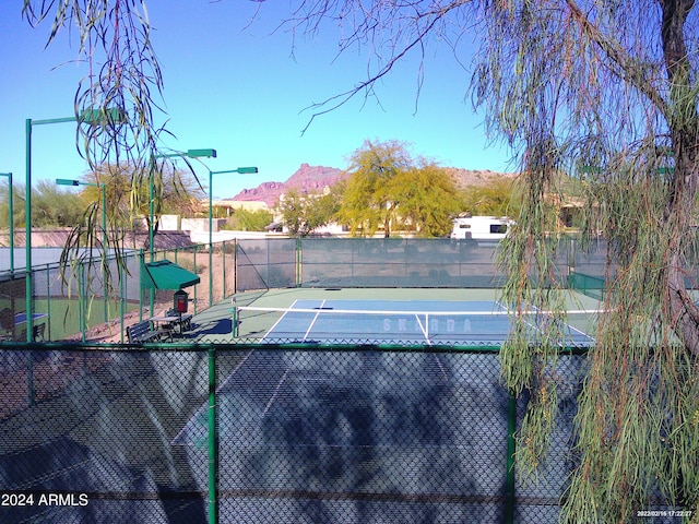 view of sport court featuring a mountain view