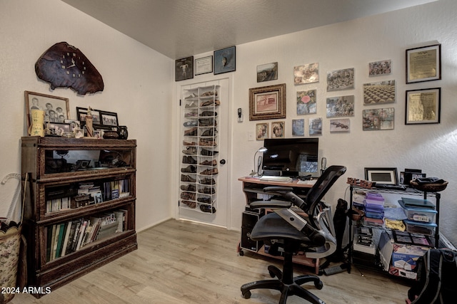 office with light wood-type flooring