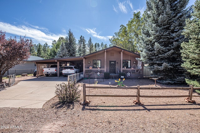 view of front of house with a carport and covered porch