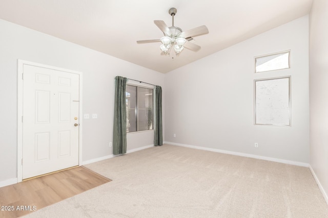 30212 N Sunray Dr, San Tan Valley, AZ 85143 - carpeted empty room featuring lofted ceiling, baseboards, and a ceiling fan