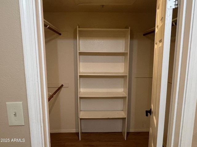 walk in closet featuring wood finished floors