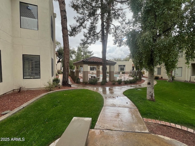 view of yard featuring a gazebo and a patio