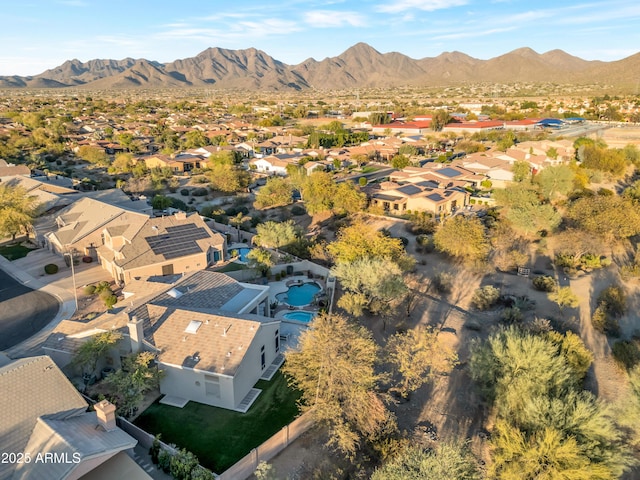 aerial view featuring a residential view and a mountain view