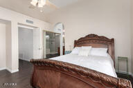 bedroom featuring a closet and ceiling fan