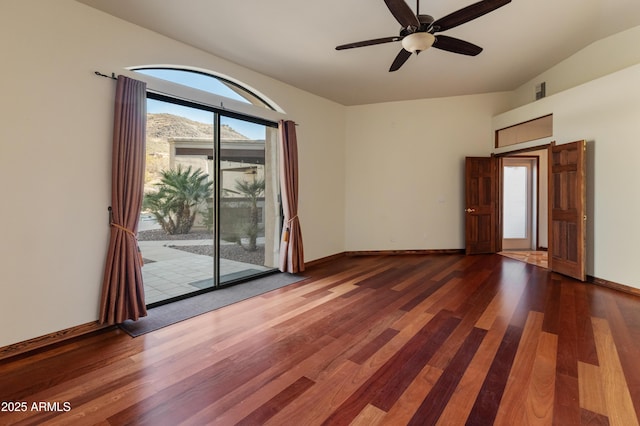 unfurnished room featuring ceiling fan and hardwood / wood-style floors