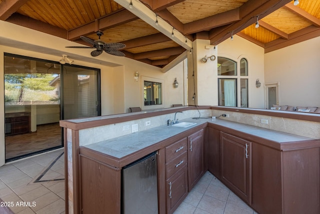 view of patio / terrace featuring an outdoor kitchen, sink, and ceiling fan