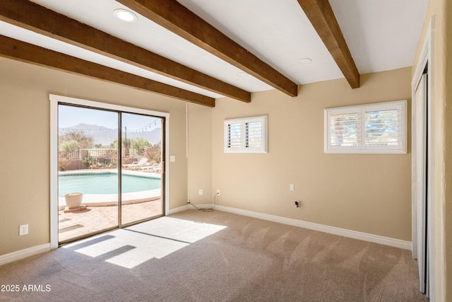 empty room with a healthy amount of sunlight, light colored carpet, and baseboards