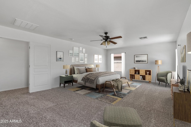 bedroom featuring carpet floors and ceiling fan