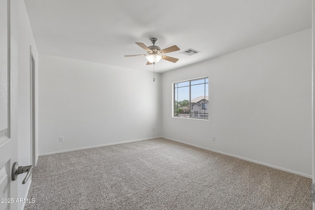 unfurnished room featuring carpet floors and ceiling fan