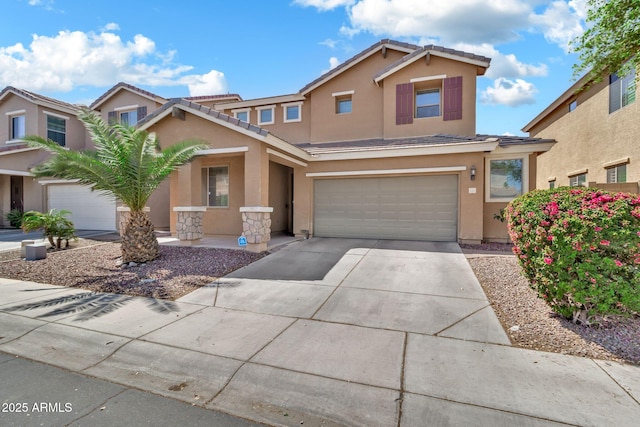 121 W Hackberry Dr, Chandler, AZ 85248 - view of front of property with stucco siding, a garage, driveway, and a tiled roof