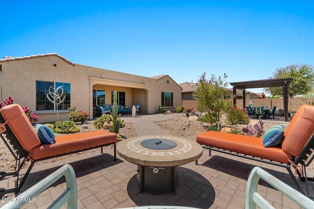 10914 E Tarragon Ave, Mesa, AZ 85212 - view of patio / terrace featuring a pergola and an outdoor living space with a fire pit