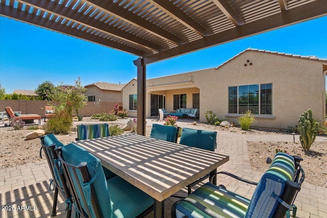 10914 E Tarragon Ave, Mesa, AZ 85212 - view of patio / terrace featuring outdoor dining area, a pergola, and outdoor lounge area