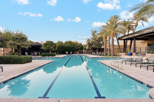 view of swimming pool featuring a patio