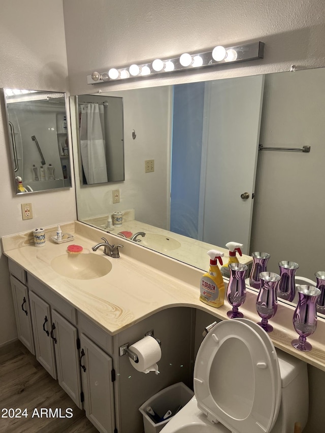 bathroom featuring vanity and hardwood / wood-style floors