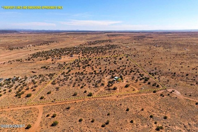 birds eye view of property featuring a rural view and a desert view