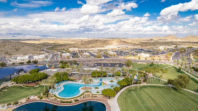 bird's eye view with a mountain view